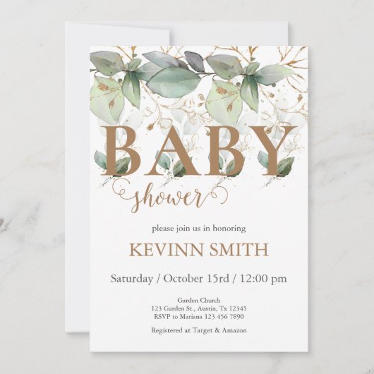 Elegant Floral Baby shower Boy Invitation Kaart (Voorkant)