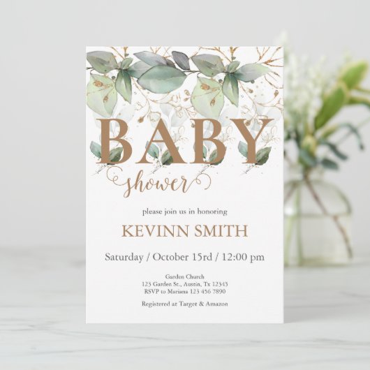 Elegant Floral Baby shower Boy Invitation Kaart (Staand voorkant)