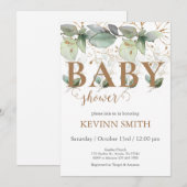 Elegant Floral Baby shower Boy Invitation Kaart (Voorkant / Achterkant)