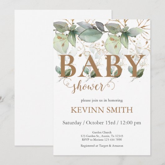 Elegant Floral Baby shower Boy Invitation Kaart (Voorkant / Achterkant)