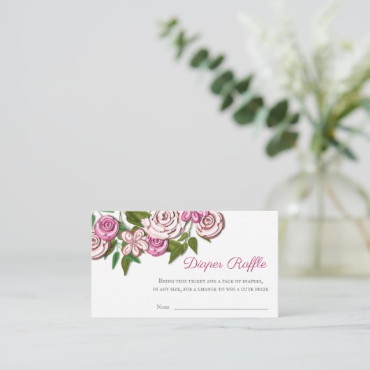 Elegant Floral Baby shower Diaper Raffle Informatiekaartje (Staand voorkant)