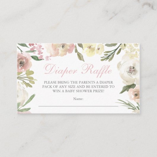 Elegant Floral Baby shower Diaper Raffle Ticket Informatiekaartje (Voorkant)
