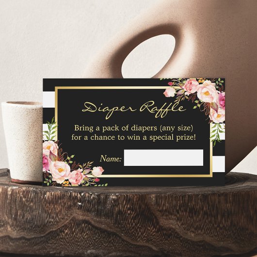 Elegant Floral Baby shower Diaper Raffle Ticket Visitekaartje