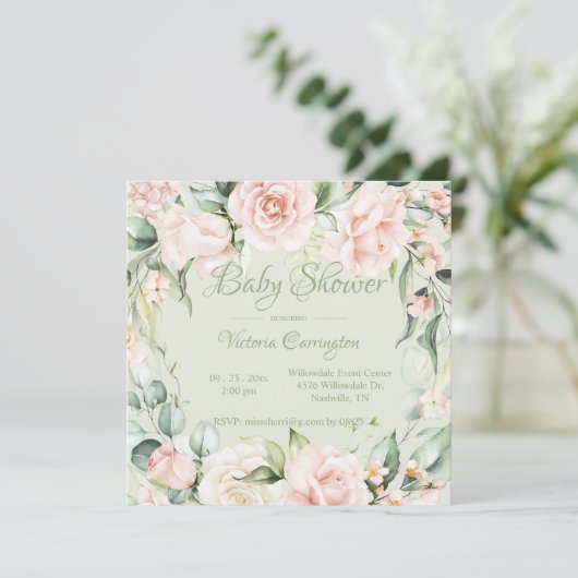 Elegant Floral Baby shower Invitation (Staand voorkant)