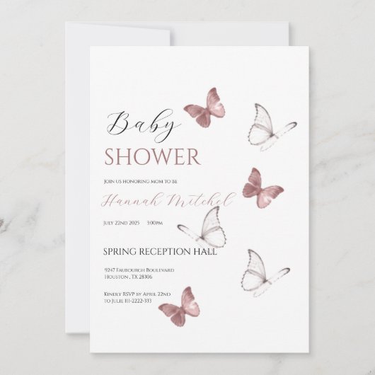 Elegant Floral Baby Shower Invitation Customizable Kaart (Voorkant)
