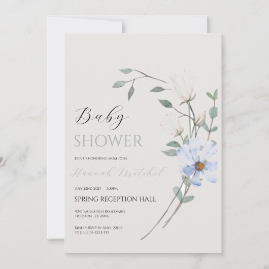 Elegant Floral Baby Shower Invitation Customizable Kaart (Voorkant)