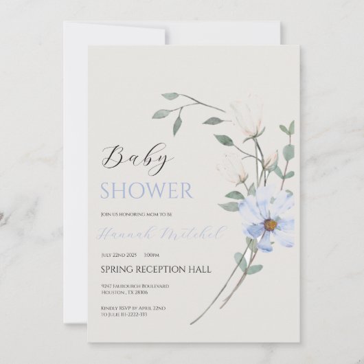 Elegant Floral Baby Shower Invitation Customizable Kaart (Voorkant)