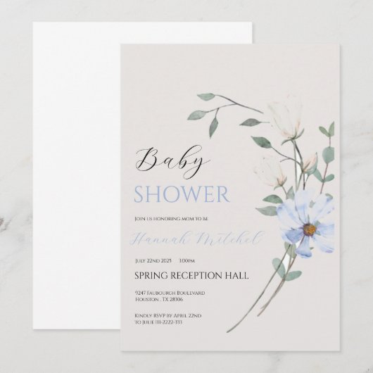 Elegant Floral Baby Shower Invitation Customizable Kaart (Voorkant / Achterkant)
