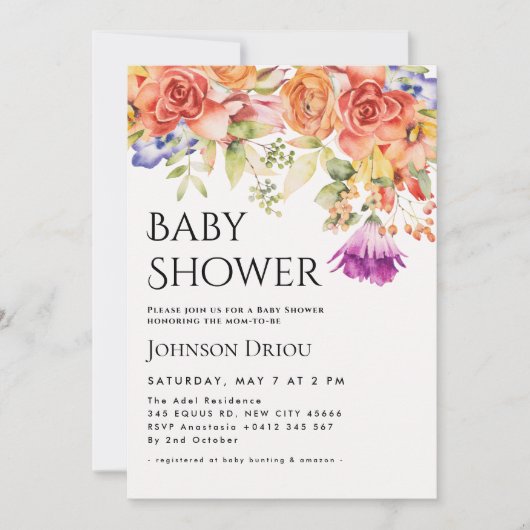 Elegant Floral Baby Shower Invitation Kaart (Voorkant)