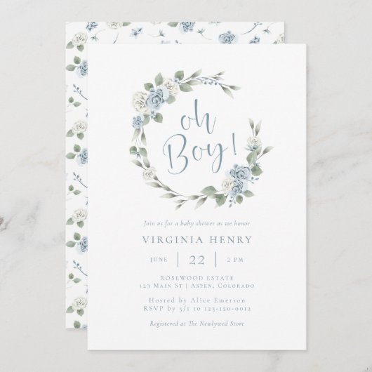 Elegant Floral Baby shower Invitation Kaart (Voorkant / Achterkant)