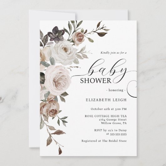 Elegant Floral Baby shower Invitation Kaart (Voorkant)