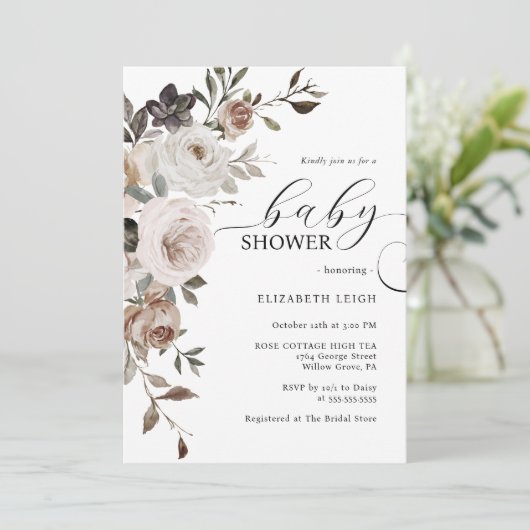 Elegant Floral Baby shower Invitation Kaart (Staand voorkant)