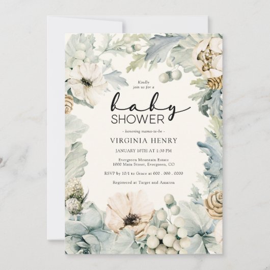 Elegant Floral Baby shower Invitation Kaart (Voorkant)