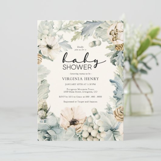 Elegant Floral Baby shower Invitation Kaart (Staand voorkant)