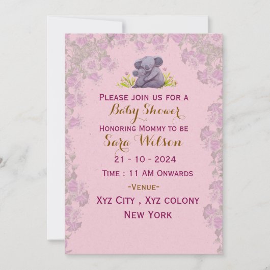 Elegant Floral Baby shower Invitation Kaart (Voorkant)