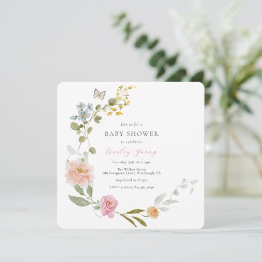 Elegant Floral Baby shower Invitation Kaart (Staand voorkant)