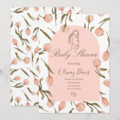 Elegant Floral Baby Shower Invitation – Pink Tulip (Voorkant / Achterkant)