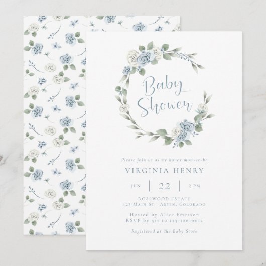 Elegant Floral Baby shower Kaart (Voorkant / Achterkant)