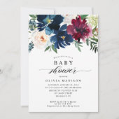 Elegant Floral Baby shower Navy Blue Burgundy Kaart (Voorkant)
