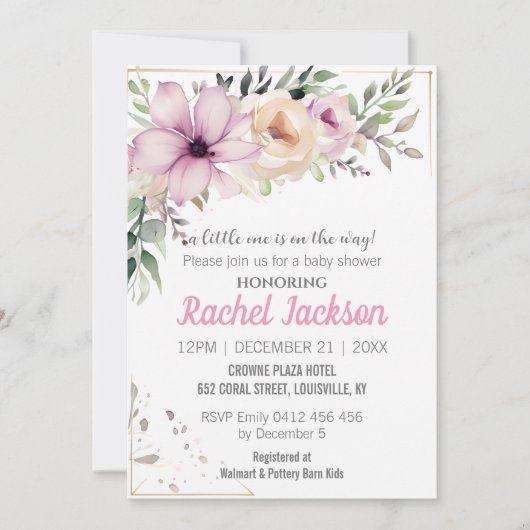 Elegant Floral Baby shower Schilderend botanisch Kaart (Voorkant)