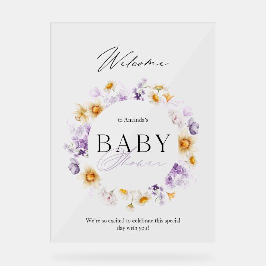 Elegant Floral Baby shower Welkomstbord Acryl Bord (Voorkant)