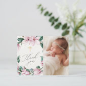 Elegant Floral Baptism 1-fotoscript Hartelijk dank Briefkaart (Staand voorkant)