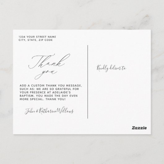 Elegant Floral Baptism 1-fotoscript Hartelijk dank Briefkaart (Achterkant)