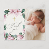 Elegant Floral Baptism 1-fotoscript Hartelijk dank Briefkaart (Voorkant)