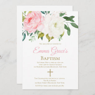 Elegant Floral Baptism Christening Uitnodiging