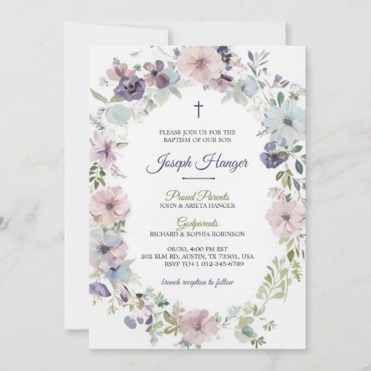 Elegant floral baptism Invitation  Kaart (Voorkant)