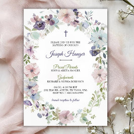 Elegant floral baptism Invitation Kaart