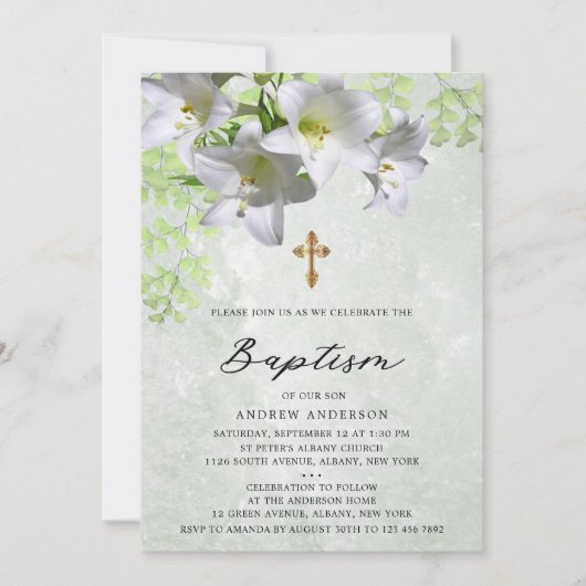 Elegant Floral  Baptisme Kaart (Voorkant)