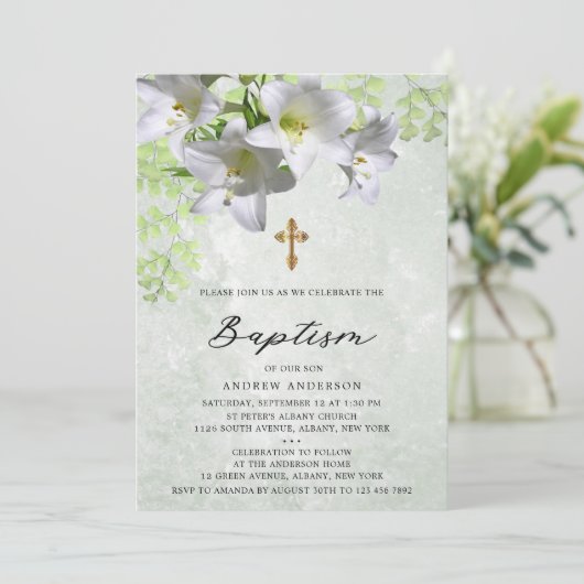 Elegant Floral  Baptisme Kaart (Staand voorkant)