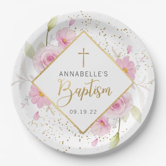 Elegant Floral Baptisme Papieren Bordje (Voorkant)