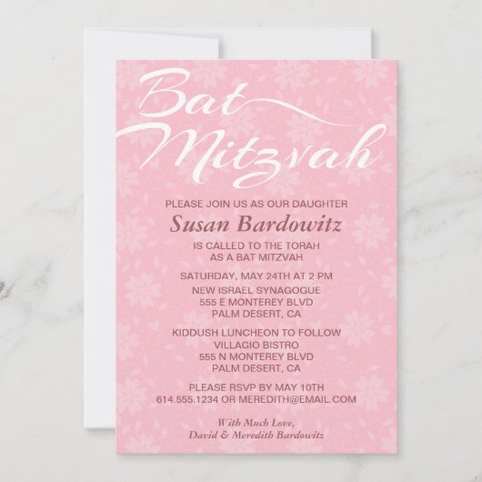 Elegant Floral Bat Mitzvah Uitnodiging (Voorkant)