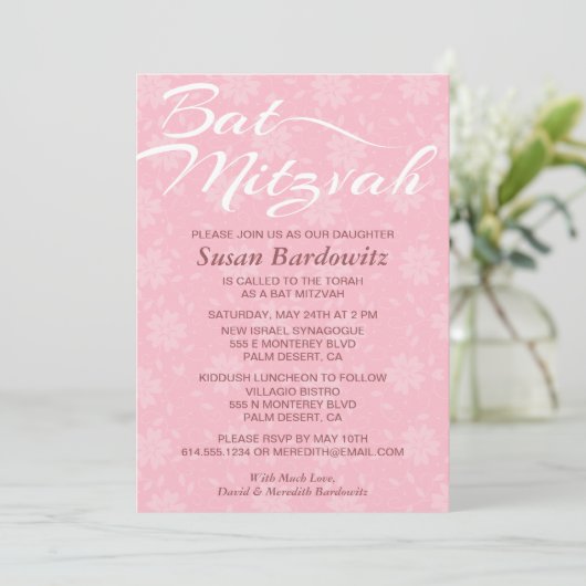 Elegant Floral Bat Mitzvah Uitnodiging (Staand voorkant)