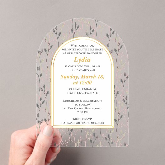 Elegant Floral Bat Mitzvah Uitnodiging (Insitu (Draagbaar))