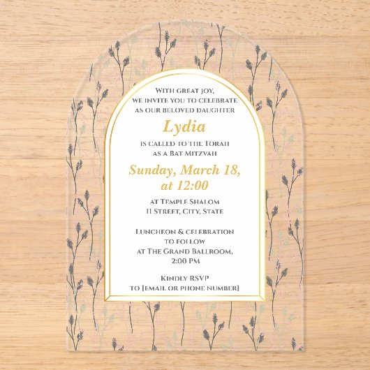 Elegant Floral Bat Mitzvah Uitnodiging (Voorkant)