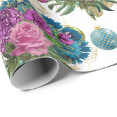 Elegant Floral Bauble Personalized Christmas Cadeaupapier (Rol Hoek)