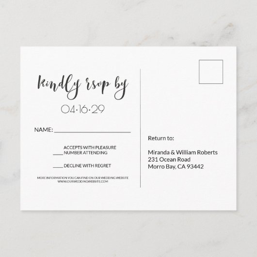 Elegant Floral Beach Summer Sunset Wedding RSVP Aankondigingskaart (Achterkant)
