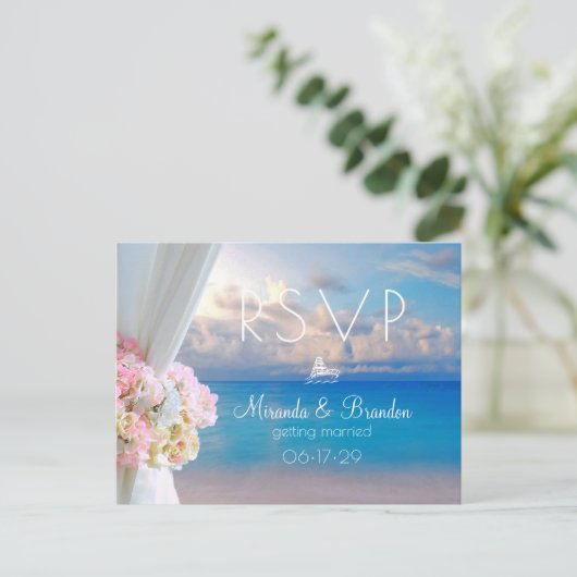 Elegant Floral Beach Summer Sunset Wedding RSVP Aankondigingskaart (Staand voorkant)