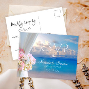 Elegant Floral Beach Summer Sunset Wedding RSVP Aankondigingskaart