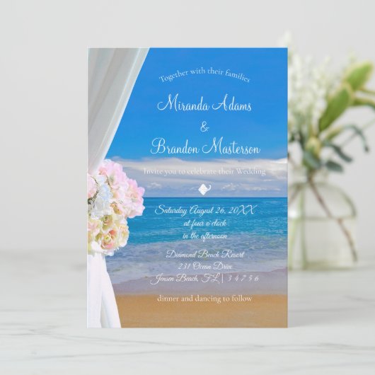 Elegant Floral Beach Summer Wedding Kaart (Staand voorkant)
