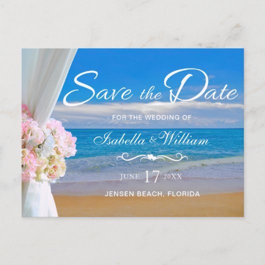 Elegant Floral Beach Summer Wedding Save the Date Briefkaart (Voorkant)