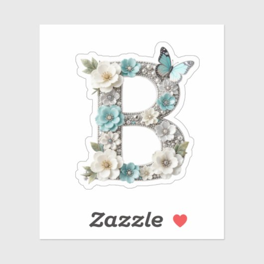 Elegant Floral Bead Your Monogram B Vinyl Sticker (Vel)