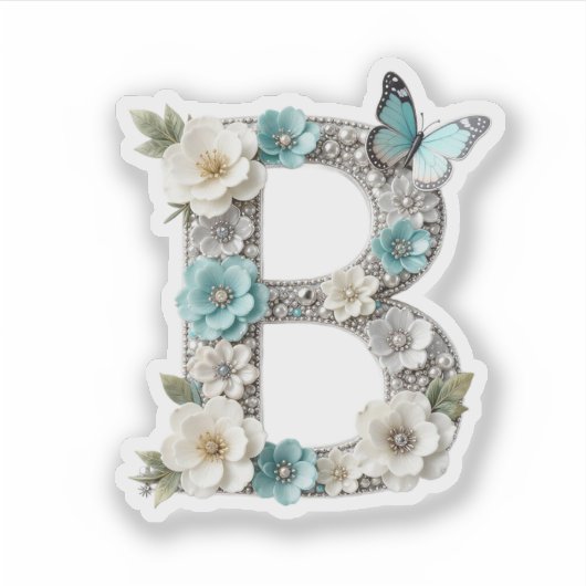 Elegant Floral Bead Your Monogram B Vinyl Sticker (Voorkant)