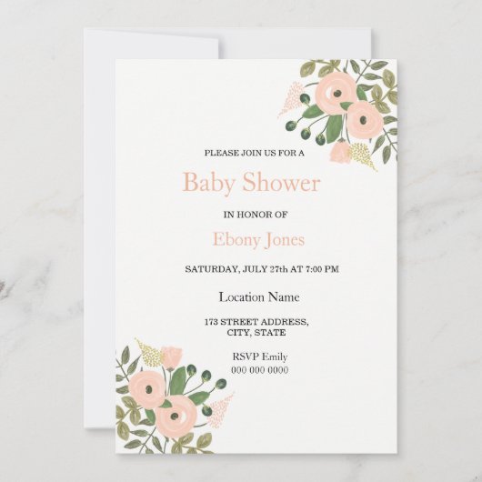 Elegant Floral Beauful Baby shower Kaart (Voorkant)