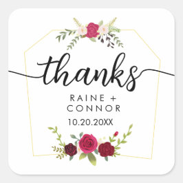 Elegant Floral Bedankt voor je bruiloft Vierkante Sticker