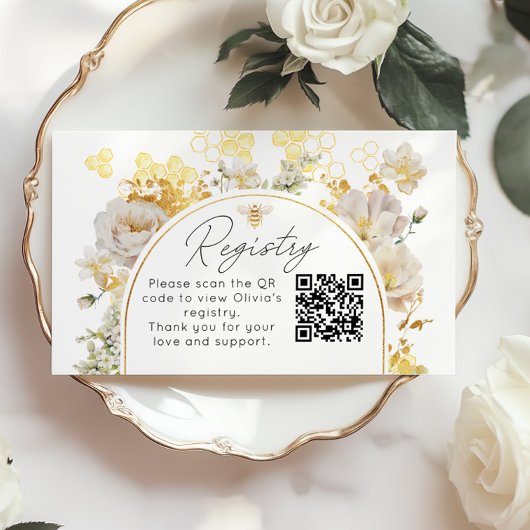 Elegant floral bee Registry QR Code Informatiekaartje