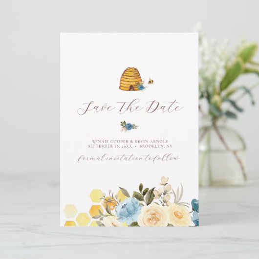 Elegant Floral bee slaat de datum Kaart (Staand voorkant)